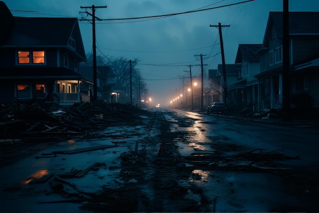 strada di notte piovoso inverno solitario abbandonato vuoto luci strada