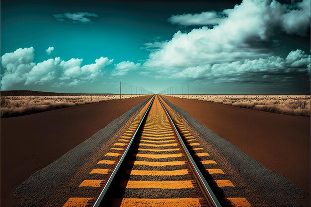 Strada diretta attraverso ferrovie d'acciaio che si estendono in lontananza