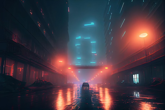 Strada futura città cyberpunk AI generativa