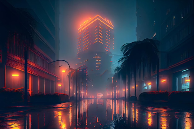 Strada futura città cyberpunk AI generativa