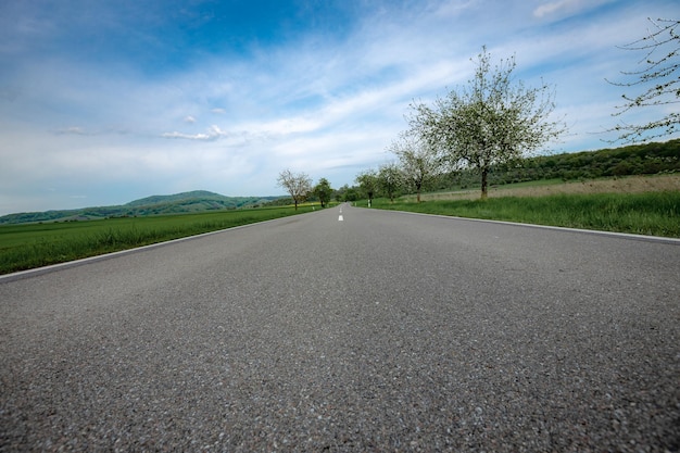 Strada in montagna tra i campi