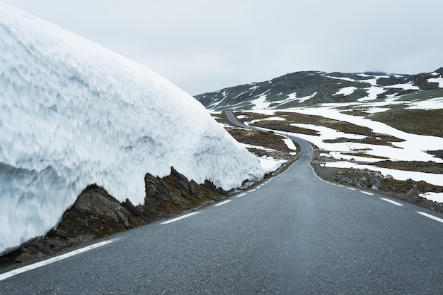 Strada innevata Bjorgavegen Norvegia