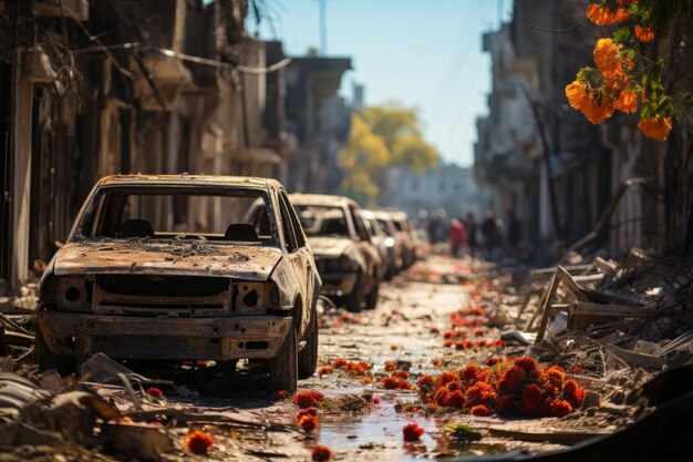 Strada palestinese distrutta case strade e strade dopo il lancio di razzi