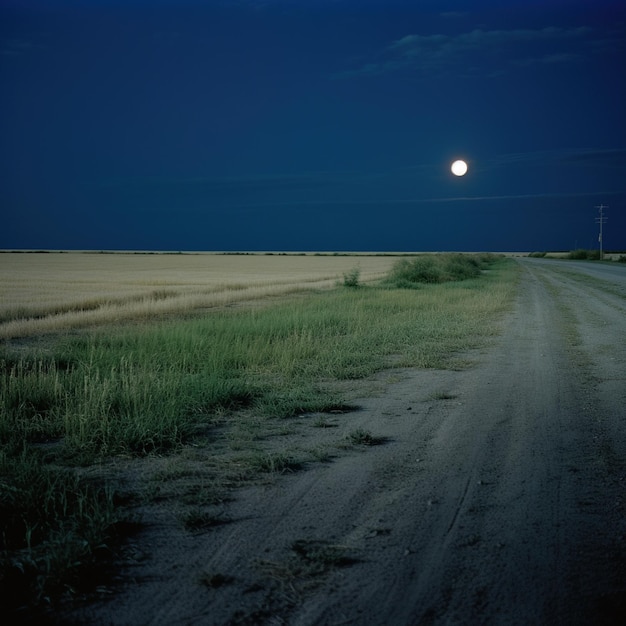 Strada rurale illuminata dalla luna di notte