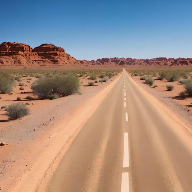 Strada sterrata locale nell'arte generativa del deserto solitario di AI Strada sterrata locale nell'arte generativa del deserto solitario di AI