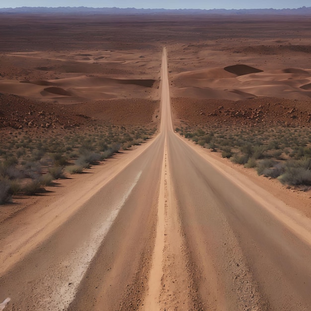 Strada sterrata locale nell'arte generativa del deserto solitario di AI