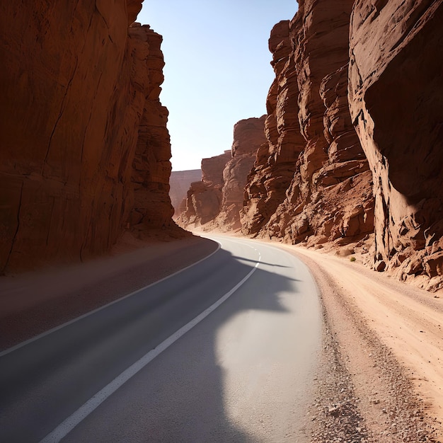 Strada sterrata locale nell'arte generativa del deserto solitario di AI