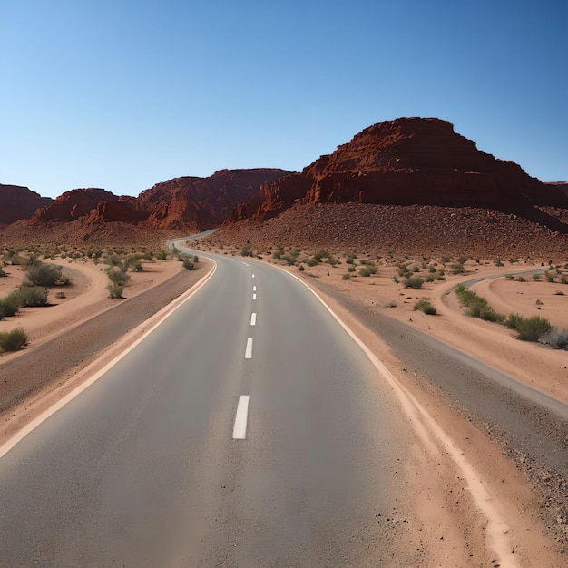 Strada sterrata locale nell'arte generativa del deserto solitario di AI