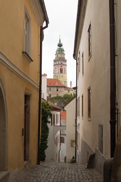 Strada stretta e antico castello nella bellissima città