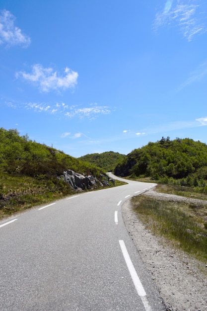 Strada tortuosa che attraversa le colline di alberi