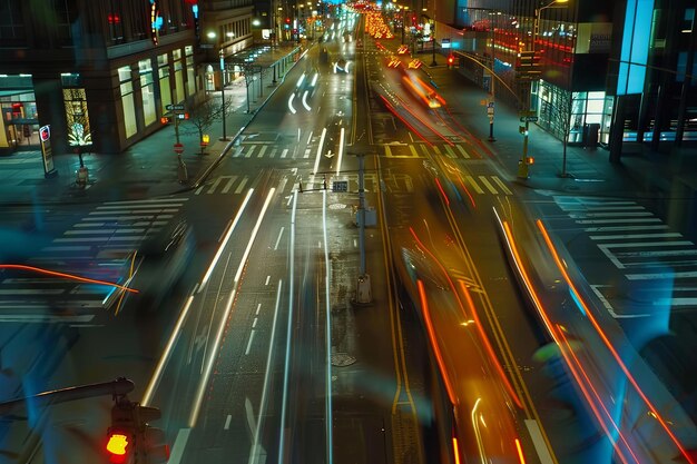 Strada trafficata della città con traffico notturno