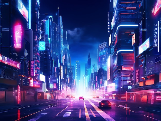 Strada urbana futuristica della città al neon