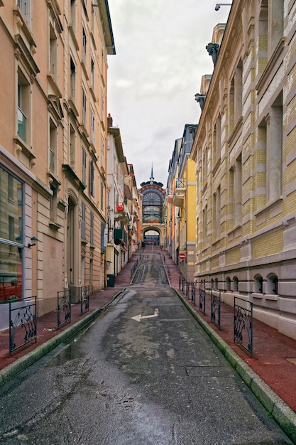 Strada vicino alla primavera a Evian-les-Bains in Francia nel nuovo anno in inverno