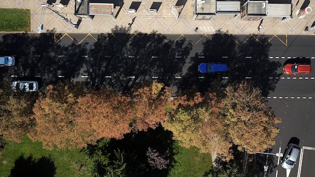 Strade cittadine dall'alto - moderno incrocio del traffico urbano ad agosto