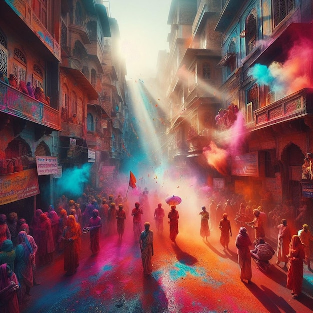 Strade dell'India durante Holi