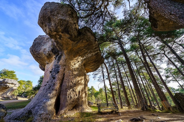 Strana formazione rocciosa a forma di fungo nella città incantata di Cuenca in Spagna