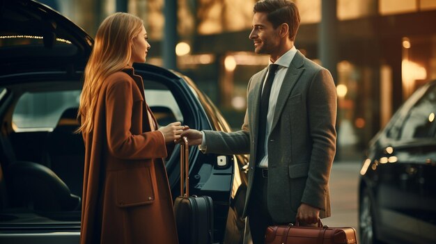 Stranieri ragazza e ragazzo flirtano guardandosi per strada Amore a prima vista concetto Uomo e donna primo incontro Foto di alta qualità