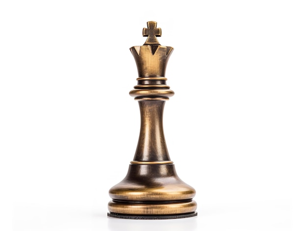 Strategia e leadership di pezzi di scacchi del re isolati su uno sfondo bianco generato dall'AI