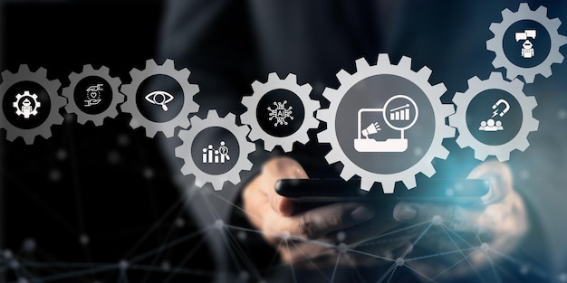 Strategie di marketing e pubblicità digitali concetto Automazione del marketing Scalare la portata e il coinvolgimento attraverso i siti web, i social media e la pubblicità digitale per indirizzare l'acquisizione e il mantenimento dei clienti
