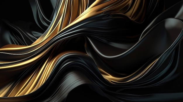 Strati di drappo nero fluttuante con bordi dorati Colore brillante Generative Ai