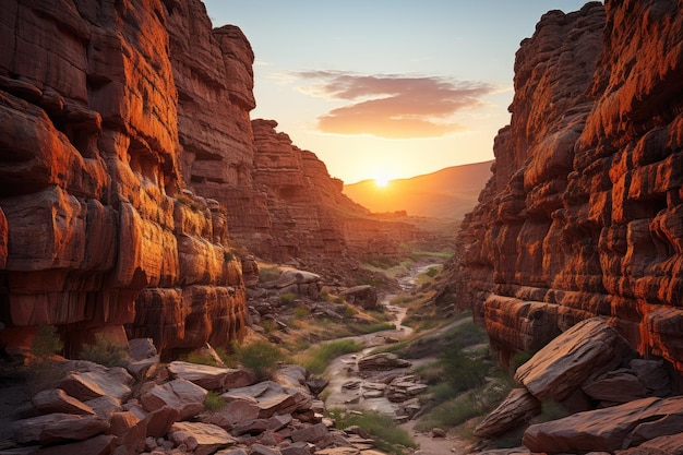 Strati di roccia luminosa al tramonto nel deserto bellissima immagine dell'alba