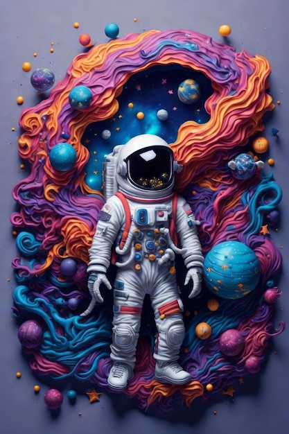stravagante astronauta che esplora una galassia colorata piena di stelle, pianeti e meraviglie cosmiche