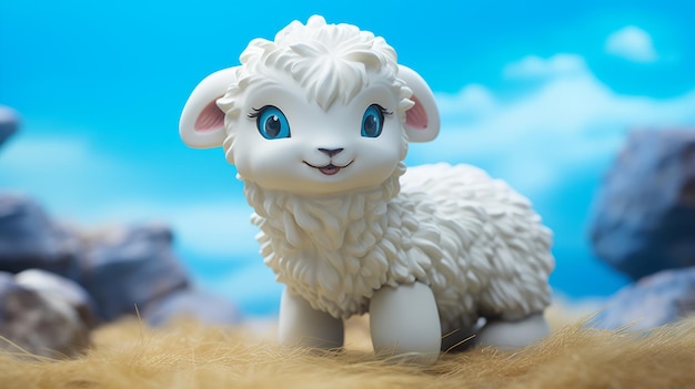 Stravagante giocattolo di gomma ispirato a Finnsheep Art Studio Ghibli su sfondo ciano