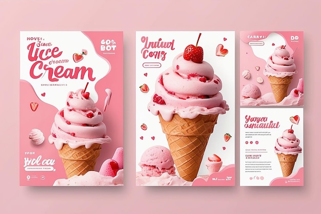 Strawberry Ice cream modello di post social media modello di post design