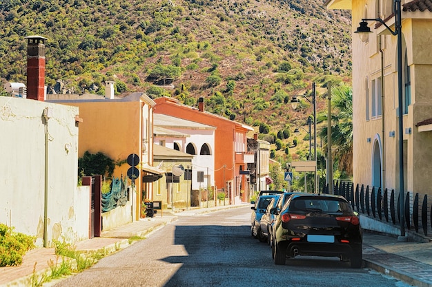 Street at the road nella città di Domus de Maria in provincia di Carbonia Iglesias, Sardegna, Italia