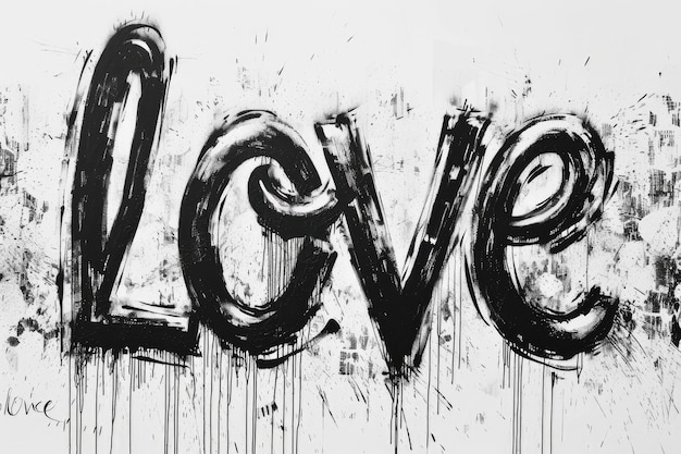 Street Love in Black White l'essenza grezza della cultura urbana con la nostra parola d'amore in stile graffiti