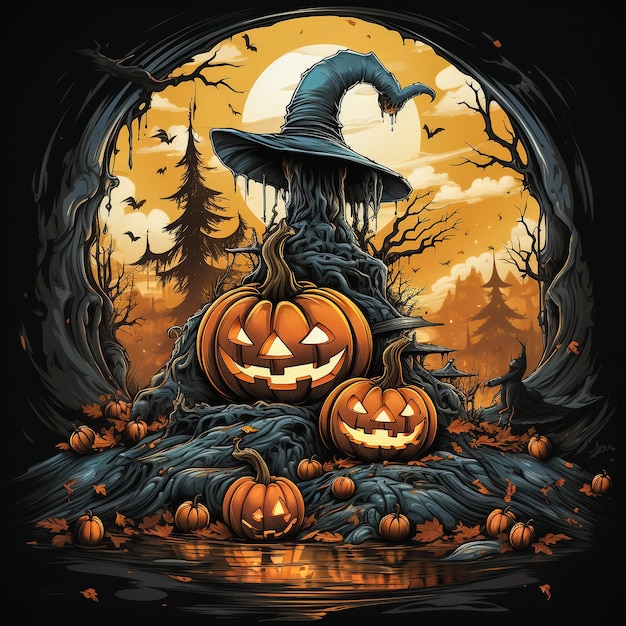 Strega di Halloween con illustrazione vettoriale colorato di zucca