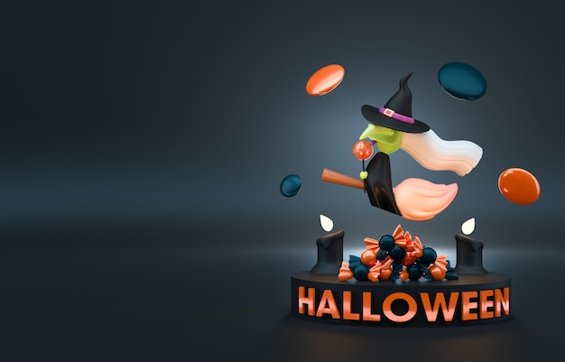 Strega di Halloween con l'illustrazione 3D delle caramelle