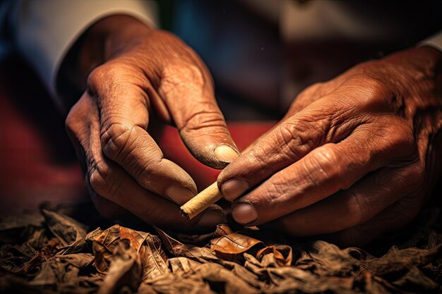 Stretta di mano che arrotola un sigaro