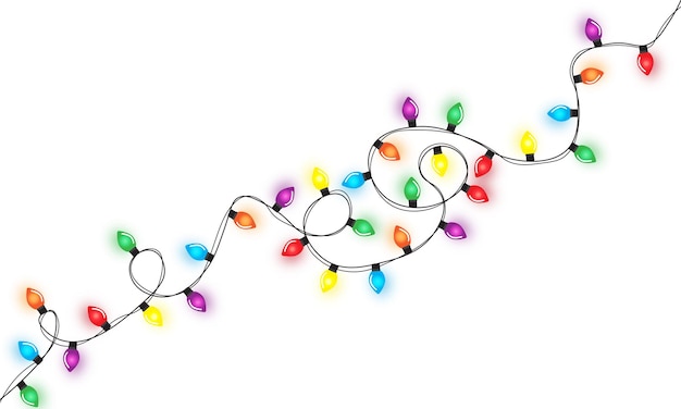 Stringa di luci di Natale isolata sul vettore bianco del fondo