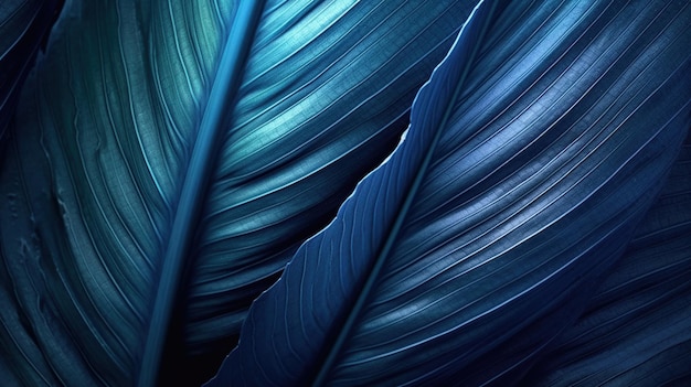 Striscia di sfondo blu astratta di foglia di palma tropicale