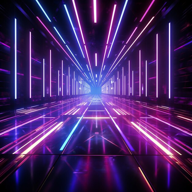 Striscia luminosa di neon di colore viola attraverso un tunnel luminoso