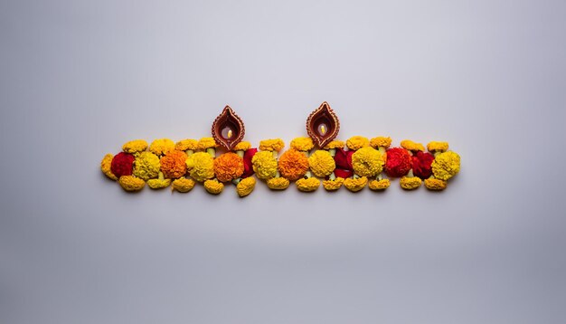 Striscia o bordo o motivo decorativo di rangoli di fiori per il Festival di Diwali o Pongal