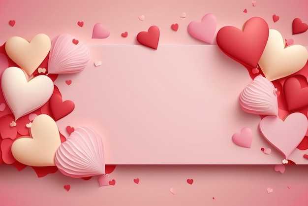 Striscione d'amore dolce per il sito web per il matrimonio o il giorno di San Valentino con cuori di carta rosa e rossa delicati che volano