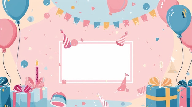 Striscione di compleanno festivo con decorazioni colorate e regali