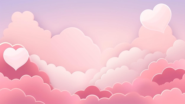 Striscione orizzontale con cielo rosa e nuvole tagliate in carta Luogo per il testo Buon giorno di Valentino