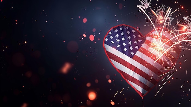 striscione per il giorno dell'indipendenza americana bandiera statunitense e fuochi d'artificio 4 luglio