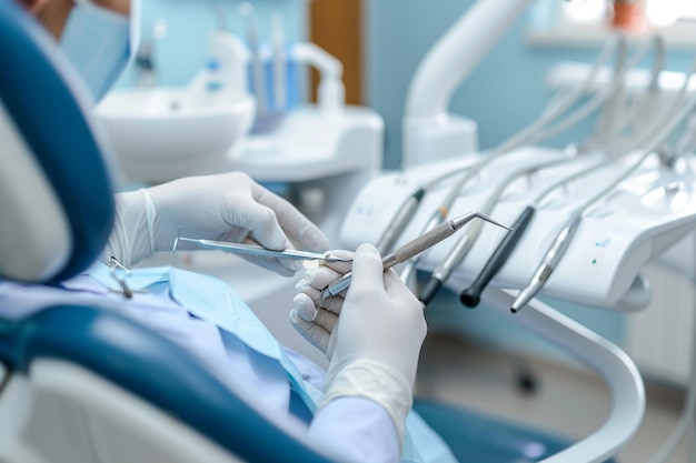 Strumenti dentali preparati per la procedura in clinica con AI generata