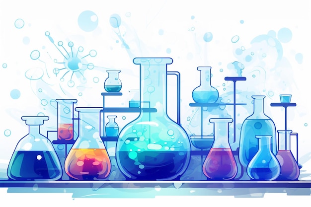 Strumenti di laboratorio di scienza vettoriale attrezzature biochimiche chimica poster banner concetto di elemento di progettazione