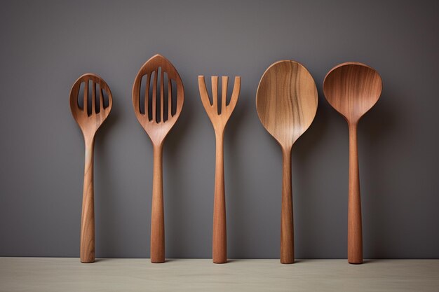 Strumenti in legno spatole cucchiaio e forchetta