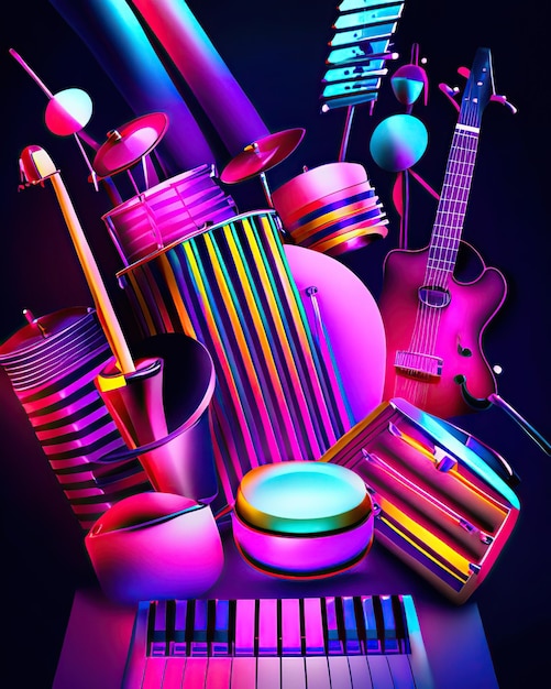 strumenti musicali a percussione colori al neon