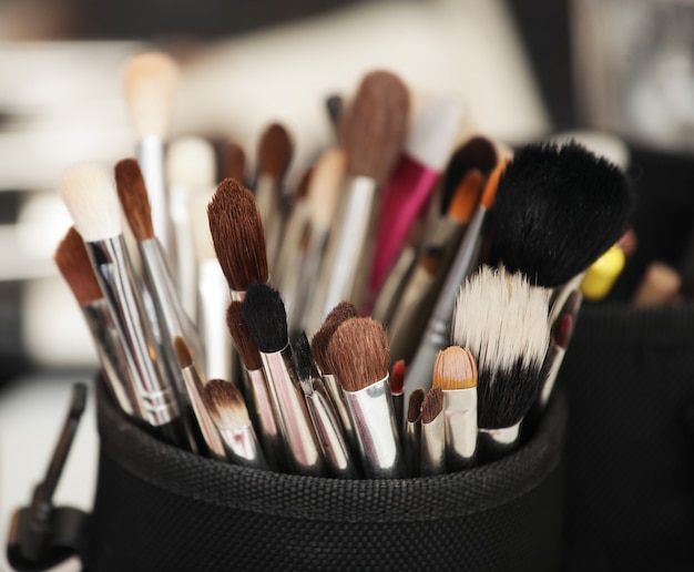 Strumenti per il trucco nel loro supporto