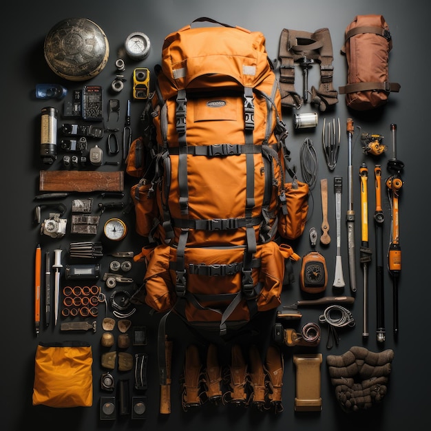 strumento di alpinismo knolling fotografia