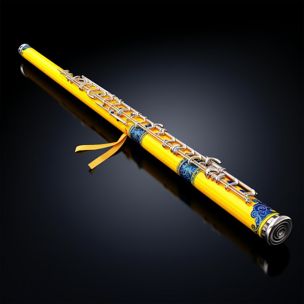 Strumento musicale flauto blu flauto nastro giallo su bianco