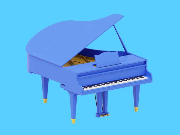 Strumento musicale pianoforte a coda blu Rendering 3d Icona su sfondo blu