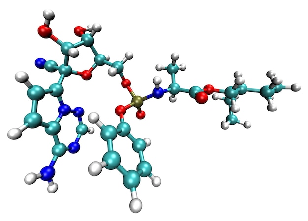 Struttura 3D di Remdesivir, un farmaco antivirale prospettico contro la malattia da coronavirus COVID-19